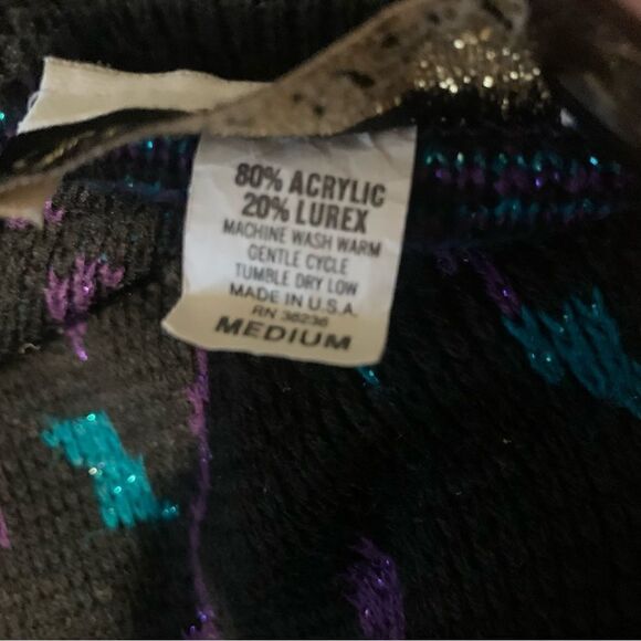 Dana Scott Vintage Black & Purple Sparkle Chunky Knit Sweater Size Medium - Picture 8 of 8